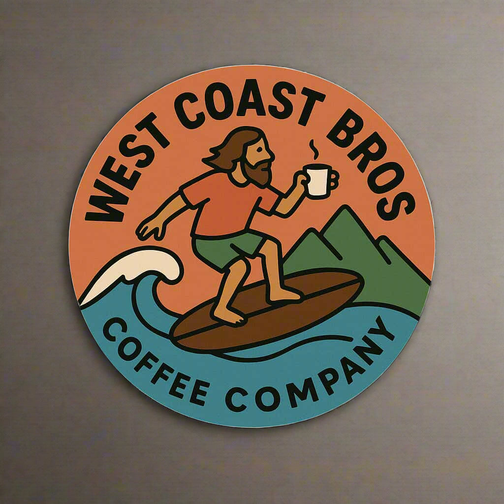 From Boards to Beans - West Coast Bros Coffee Custom Sticker