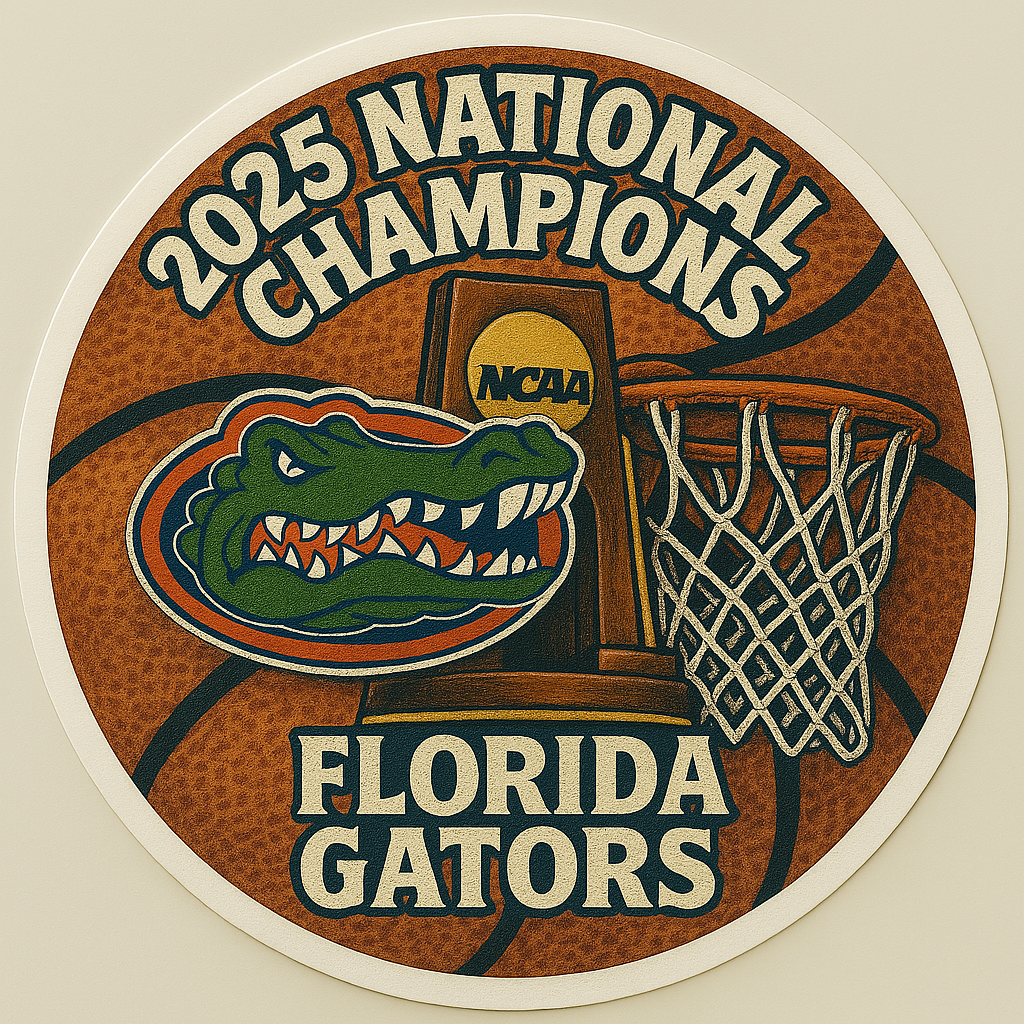 Celebrate the Florida Gators’ 2025 NCAA Men’s Basketball Championship with this exclusive sticker featuring standout players Walter Clayton Jr., Alijah Martin, and Will Richard, as highlighted in AP News and SB Nation.