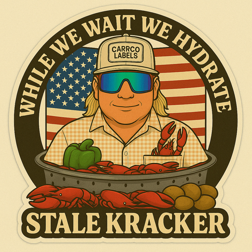 While We Wait, We Hydrate Stale Kracker Cajun Two Step Crawfish Boil Custom Stickers