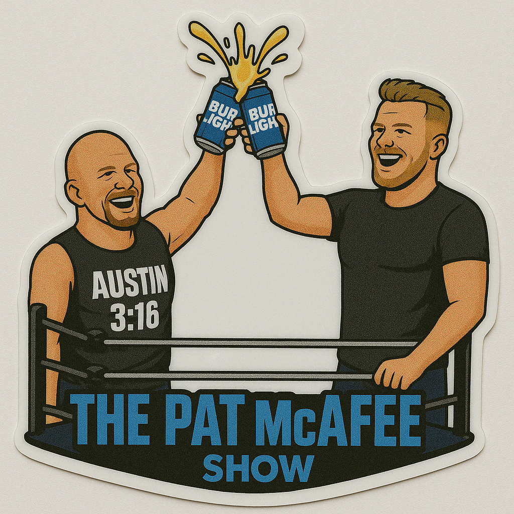 When the glass shatters and the crowd goes wild, you know what time it is. This iconic sticker captures the most electric crossover in beer-slammin' history—Stone Cold Steve Austin and Pat McAfee mid-toast, beers exploding like fireworks, ring ropes behind them, crowd going crazy.
It's not just a sticker—it's a full-send tribute to attitude, energy, and unapologetic AMERICAN MAYHEM. Whether you're a wrestling junkie, sports media fanatic, or just love cracking cold ones with the boys, this is THE sticker f