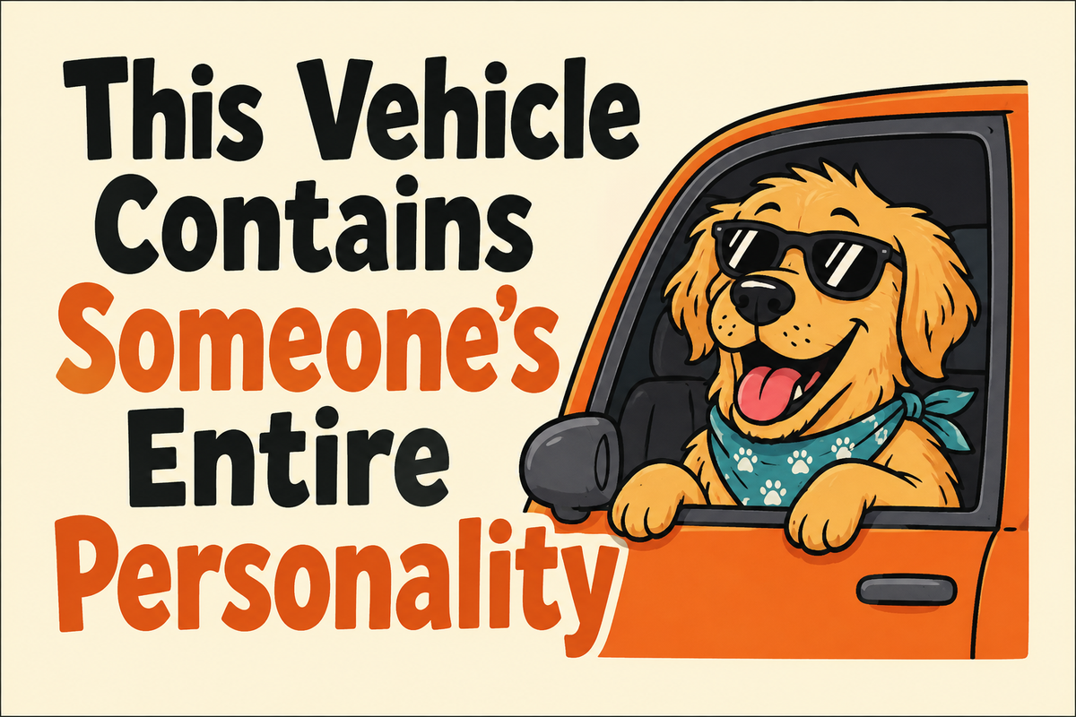 This Vehicle Contains Someone's Entire Personality rectangular sticker with dog face in car window