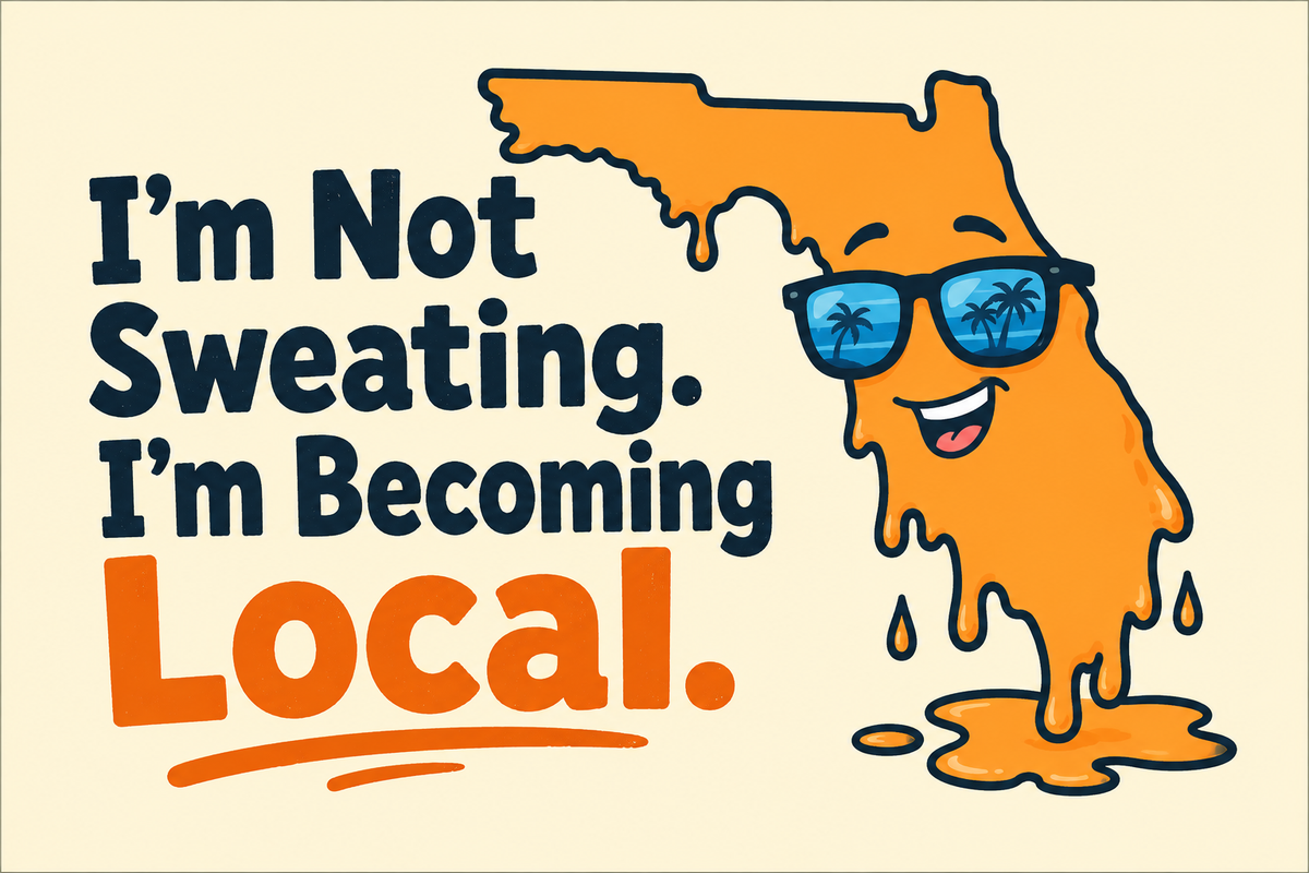 I'm Not Sweating. I'm Becoming Local. rectangular sticker with melting Florida silhouette