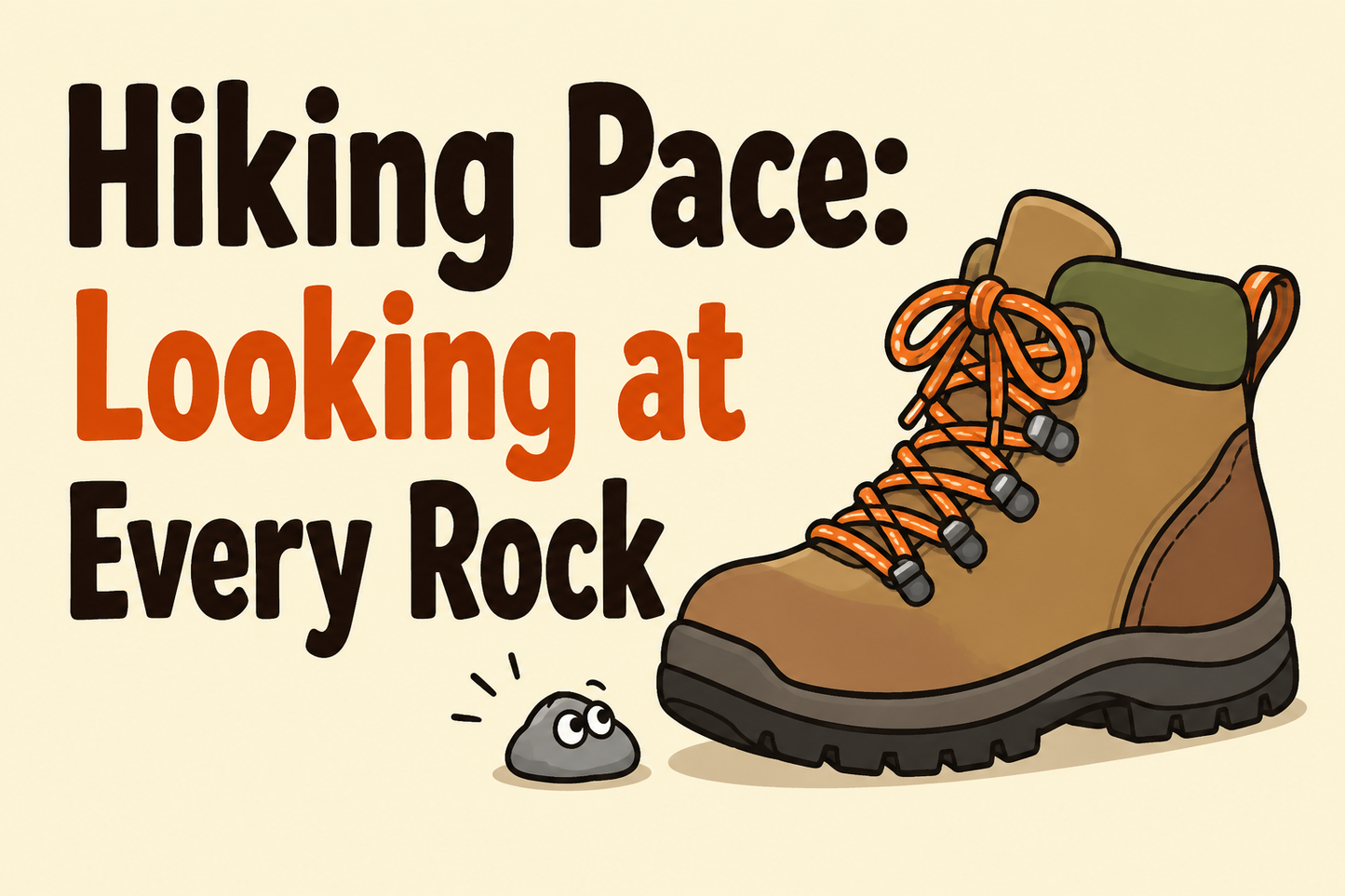 Hiking Pace: Looking at Every Rock rectangular sticker with boot beside tiny pebble