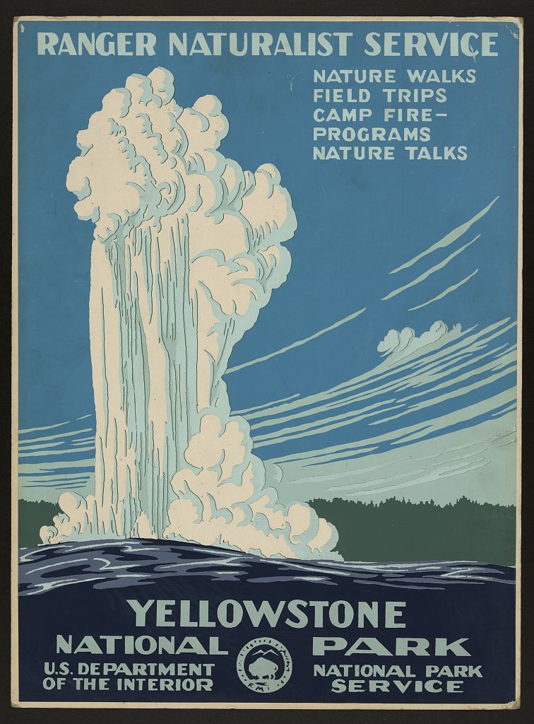 Yellowstone National Park — 1930s WPA poster, public domain from Library of Congress