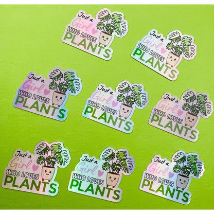 Hologram Kawaii Plant Love Sticker, Girl Who Loves Plants Sticker, Variegated Rare Plant Hologram Sticker for Plant Lovers