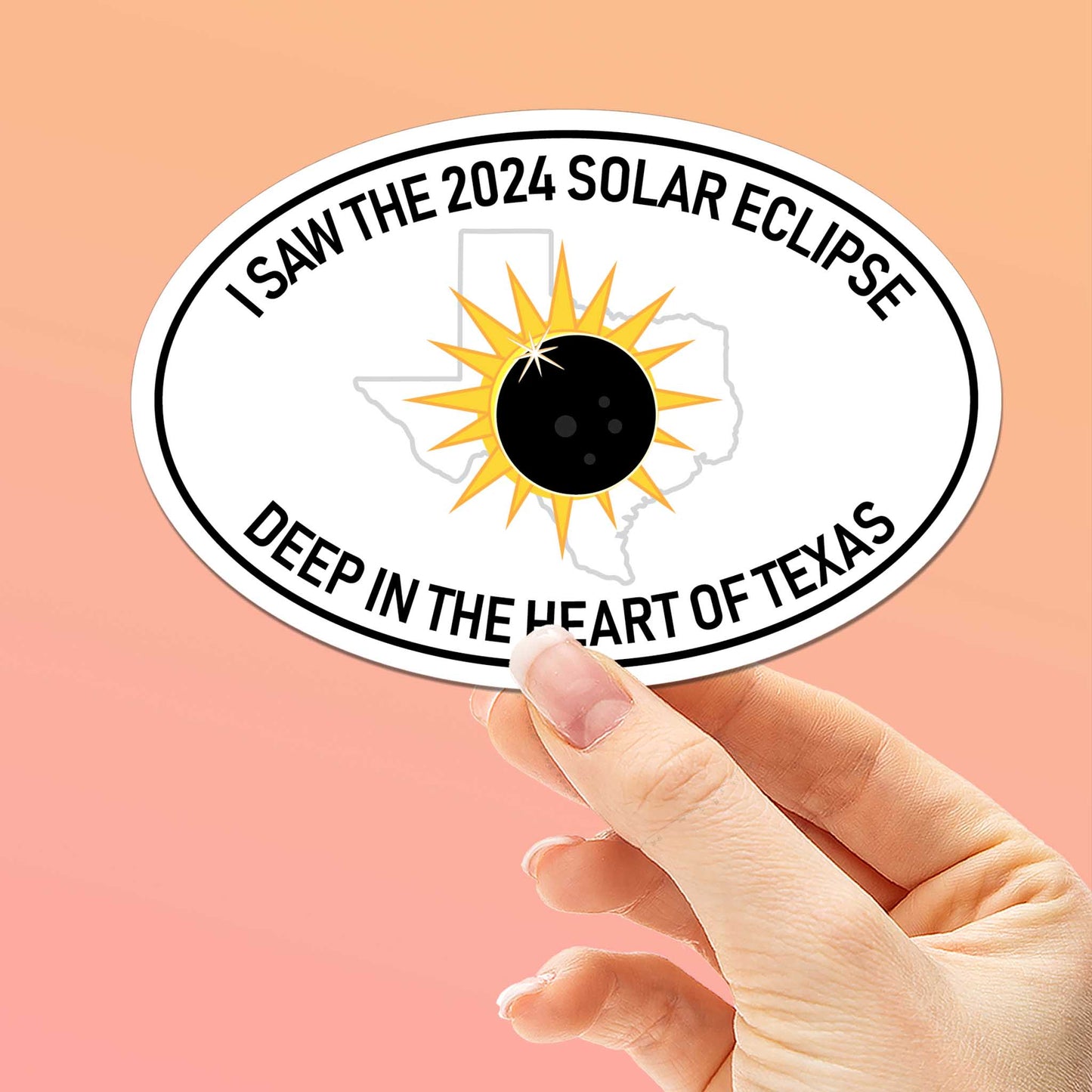 2024 Texas Solar Eclipse Sticker, White Oval