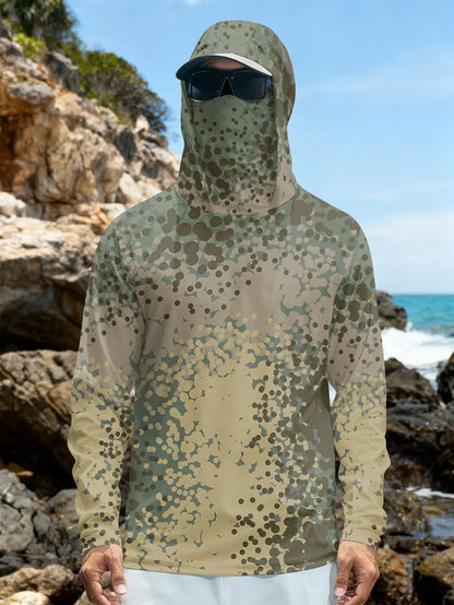 Men's Fishing Hooded Long-Sleeved Camouflage Sunscreen Breathable Anti-UV Lightweight Sweat-Resistant Fishing Shirt