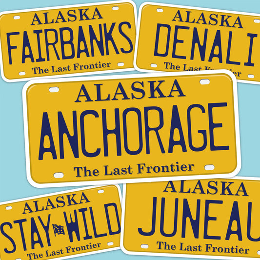 Alaska License Plate Stickers - Choose Your AK City