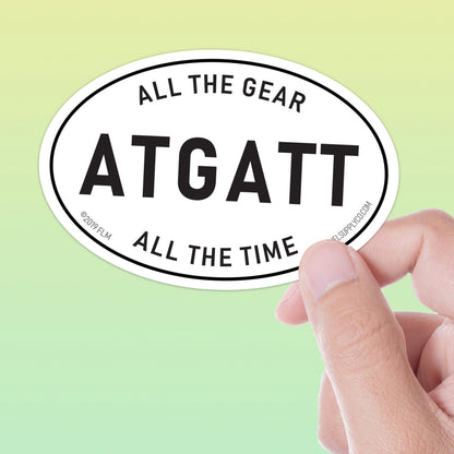 All the Gear All the Time - ATGATT White Oval Sticker 3" & 4"