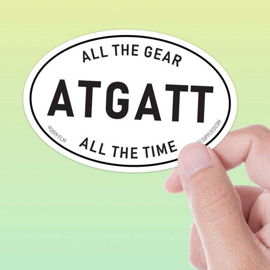 All the Gear All the Time - ATGATT White Oval Sticker 3" & 4"