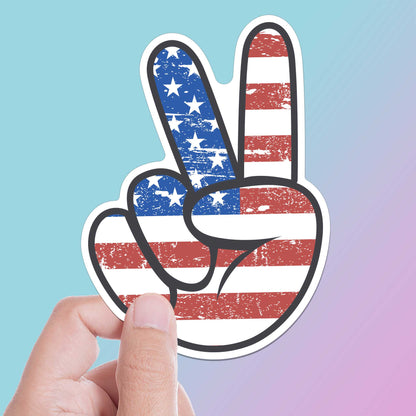 American Flag Peace Sign Sticker - Cool Patriotic USA Decal