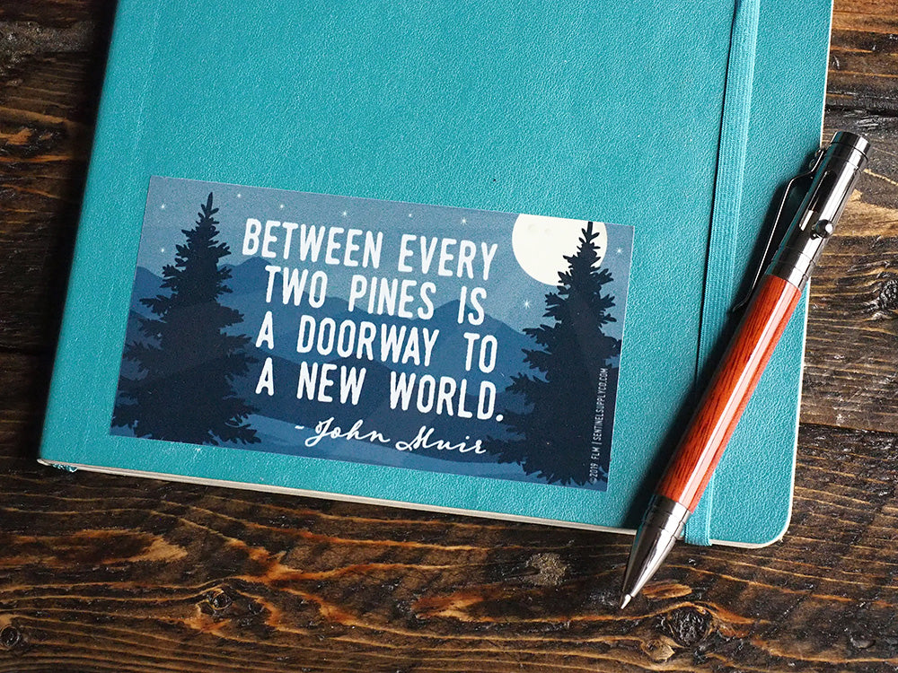 John Muir Quote Sticker - Between Every Two Pines