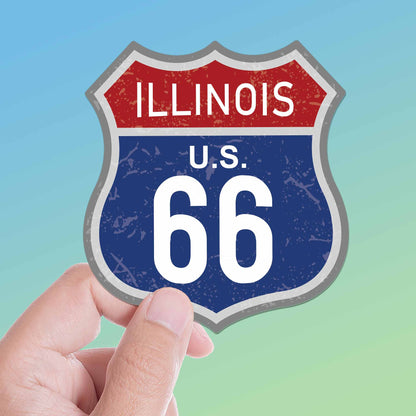 Illinois Blue Route 66 Sticker - Cool IL Vintage Highway Sign Decal