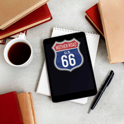 The Mother Road Blue Route 66 Sticker - Cool Vintage Highway Sign Decal