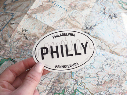 Philly Skyline White Oval Philadelphia Bumper Sticker