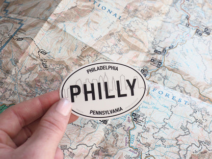 Philly Skyline White Oval Philadelphia Bumper Sticker