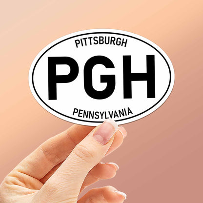 Pittsburgh White Oval Bumper Stickers - PGH Pennsylvania Decal