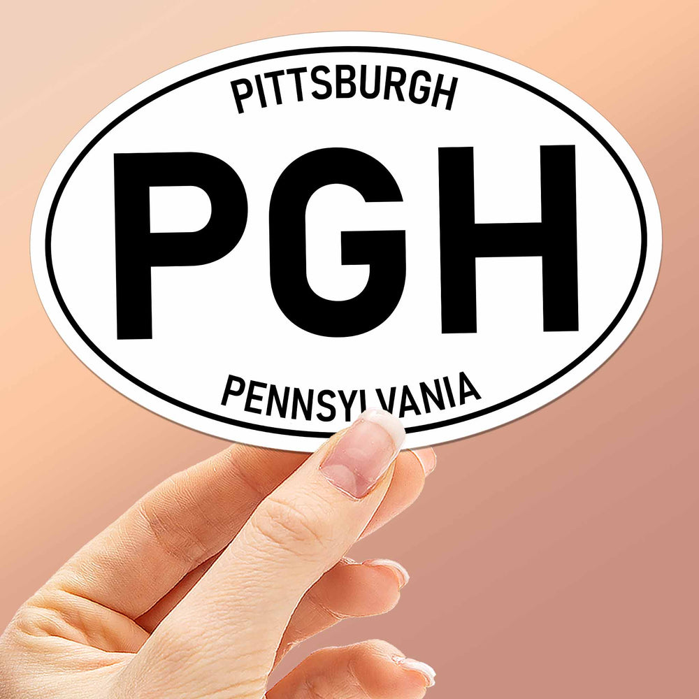 Pittsburgh White Oval Bumper Stickers - PGH Pennsylvania Decal