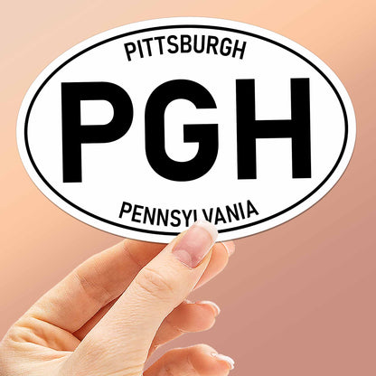 Pittsburgh White Oval Bumper Stickers - PGH Pennsylvania Decal