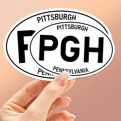 Pittsburgh White Oval Bumper Stickers - PGH Pennsylvania Decal