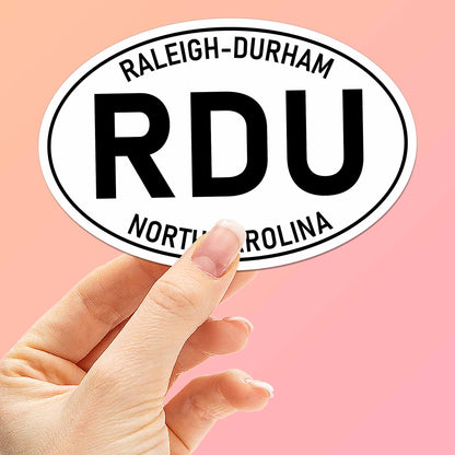 Raleigh Durham North Carolina RDU White Oval Bumper Sticker - Cool NC Decal