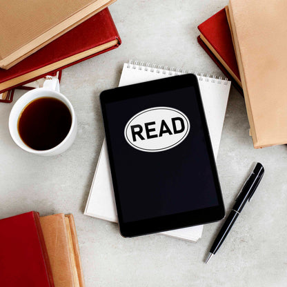 READ White Oval Bumper Sticker - Cute Book Decal