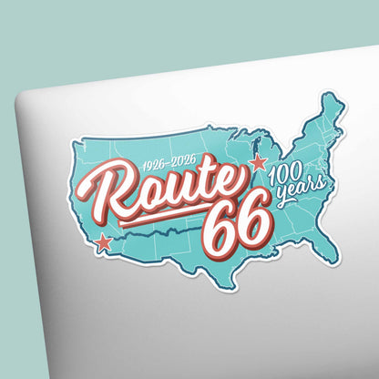 100th Anniversary Route 66 Sticker - Retro USA Road Map