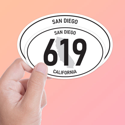 White Oval 619 Area Code San Diego Sticker