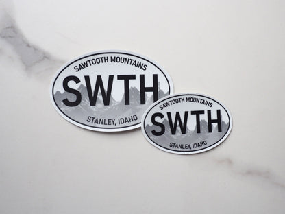 White Oval Sawtooth Mountains Idaho Sticker