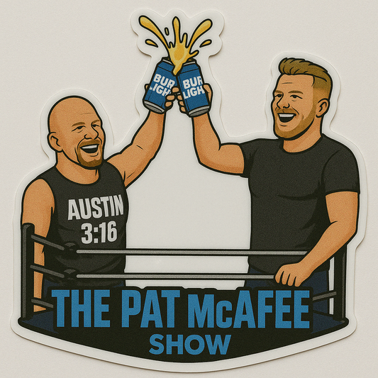 When the glass shatters and the crowd goes wild, you know what time it is. This iconic sticker captures the most electric crossover in beer-slammin' history—Stone Cold Steve Austin and Pat McAfee mid-toast, beers exploding like fireworks, ring ropes behind them, crowd going crazy.

It's not just a sticker—it's a full-send tribute to attitude, energy, and unapologetic AMERICAN MAYHEM. Whether you're a wrestling junkie, sports media fanatic, or just love cracking cold ones with the boys, this is THE sticker f