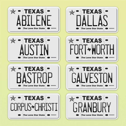 Texas License Plate Sticker - Choose from 50+ TX Cities