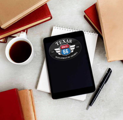 Texas Route 66 Sticker - TX Black Oval Decal