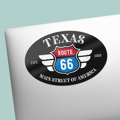 Texas Route 66 Sticker - TX Black Oval Decal
