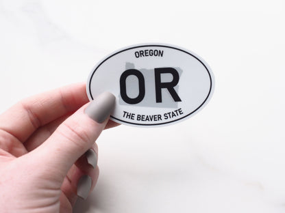 Oregon White Oval Bumper Sticker
