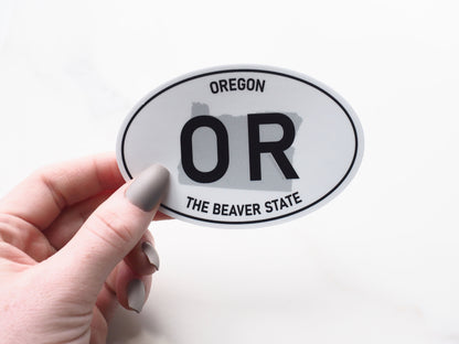 Oregon White Oval Bumper Sticker