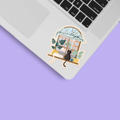 Philadelphia Rowhouse Window Cats Sticker