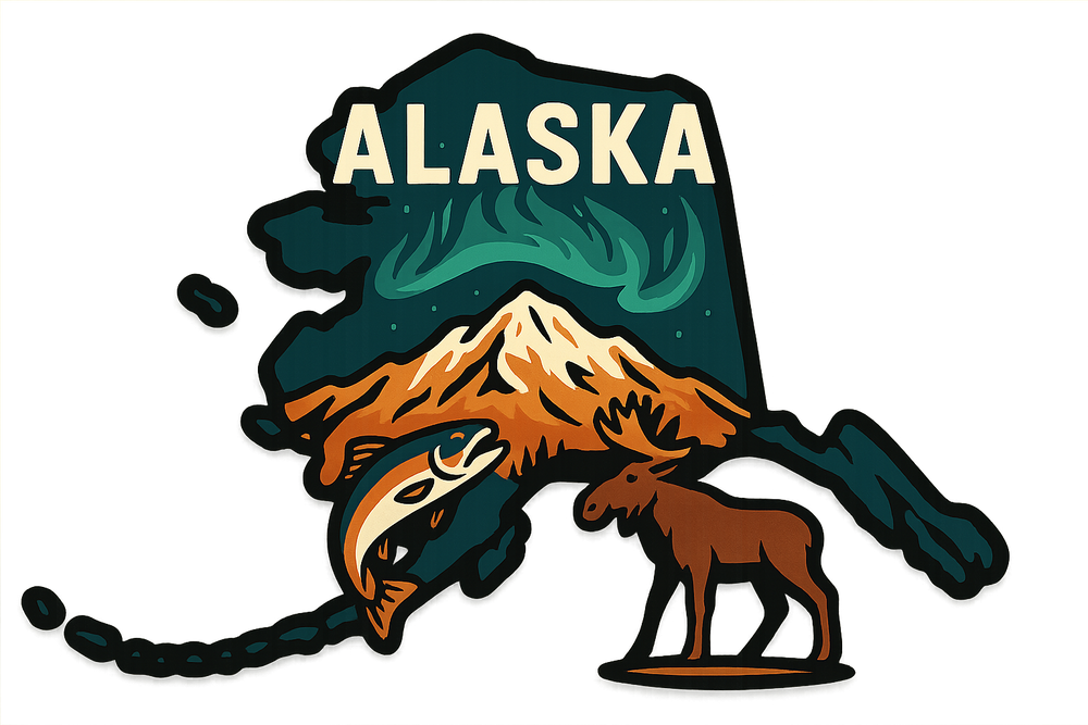 Alaska State Sticker - Vintage Travel Design | Carrco Labels