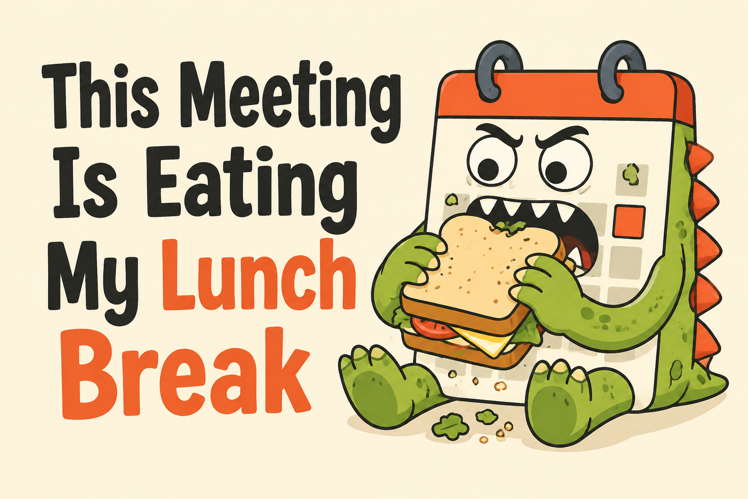 This Meeting Is Eating My Lunch Break rectangular sticker with calendar monster eating sandwich