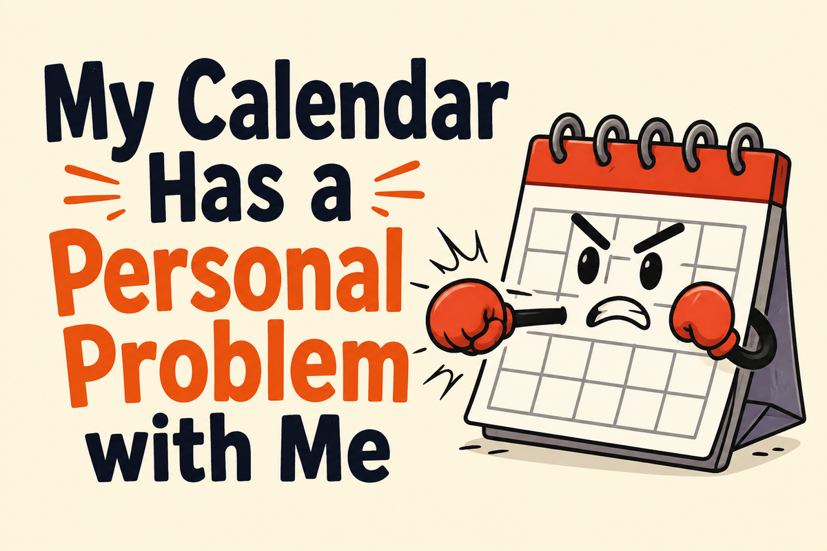 My Calendar Has a Personal Problem with Me rectangular sticker with calendar throwing tiny punches