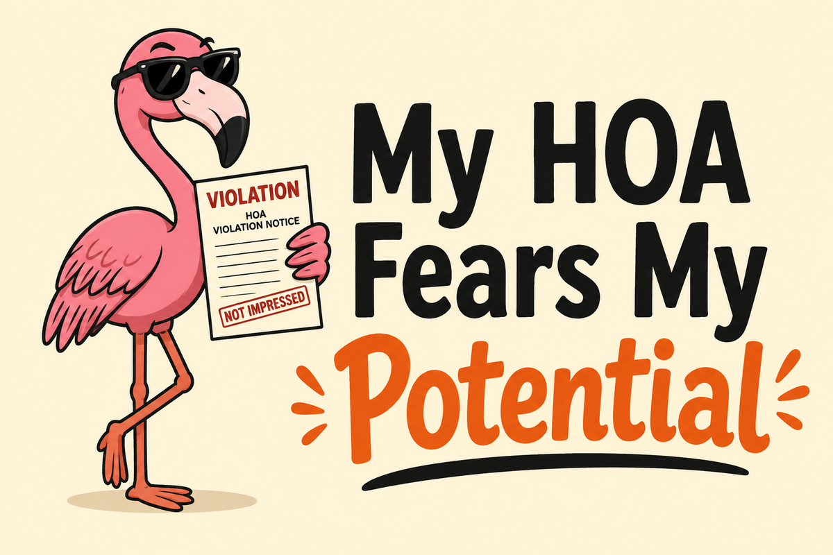 My HOA Fears My Potential rectangular sticker with flamingo holding violation letter