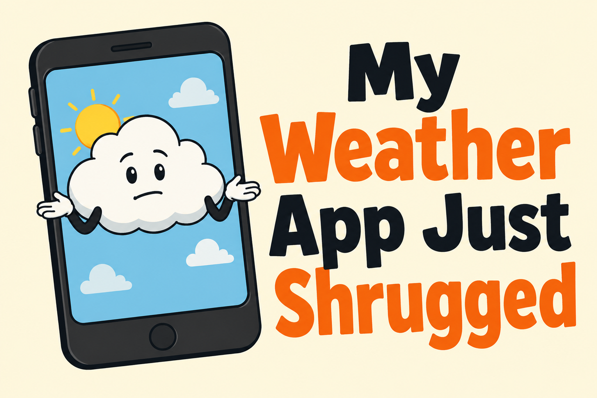 My Weather App Just Shrugged rectangular sticker with phone displaying shrugging cloud