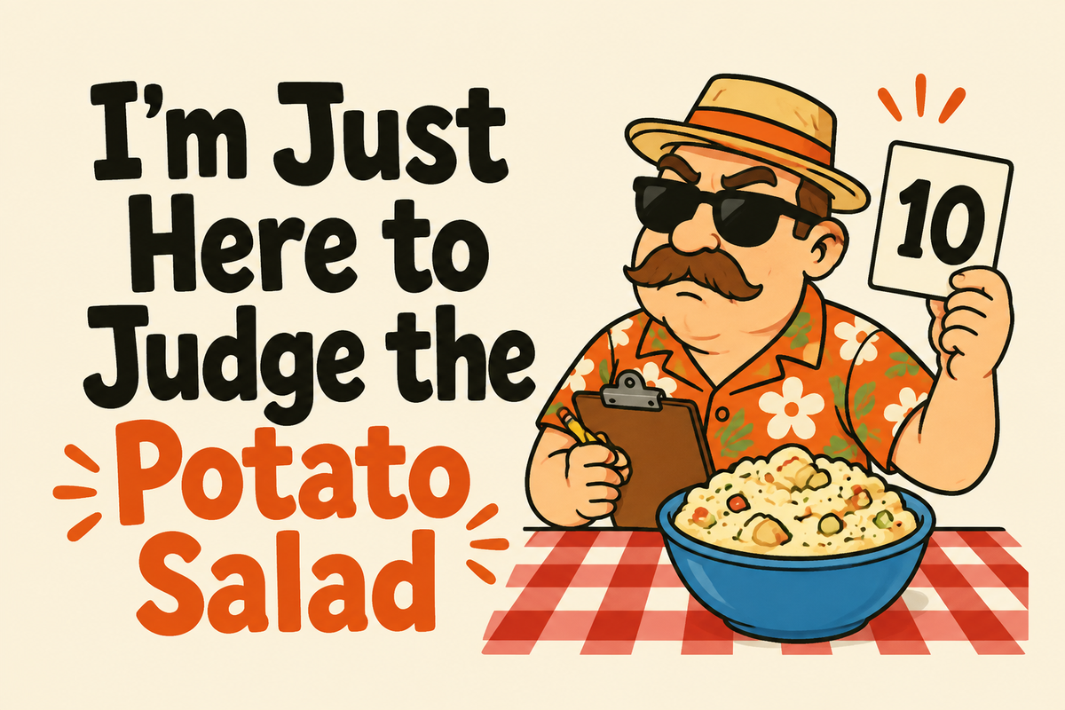 I'm Just Here to Judge the Potato Salad rectangular sticker with picnic judge with scorecard