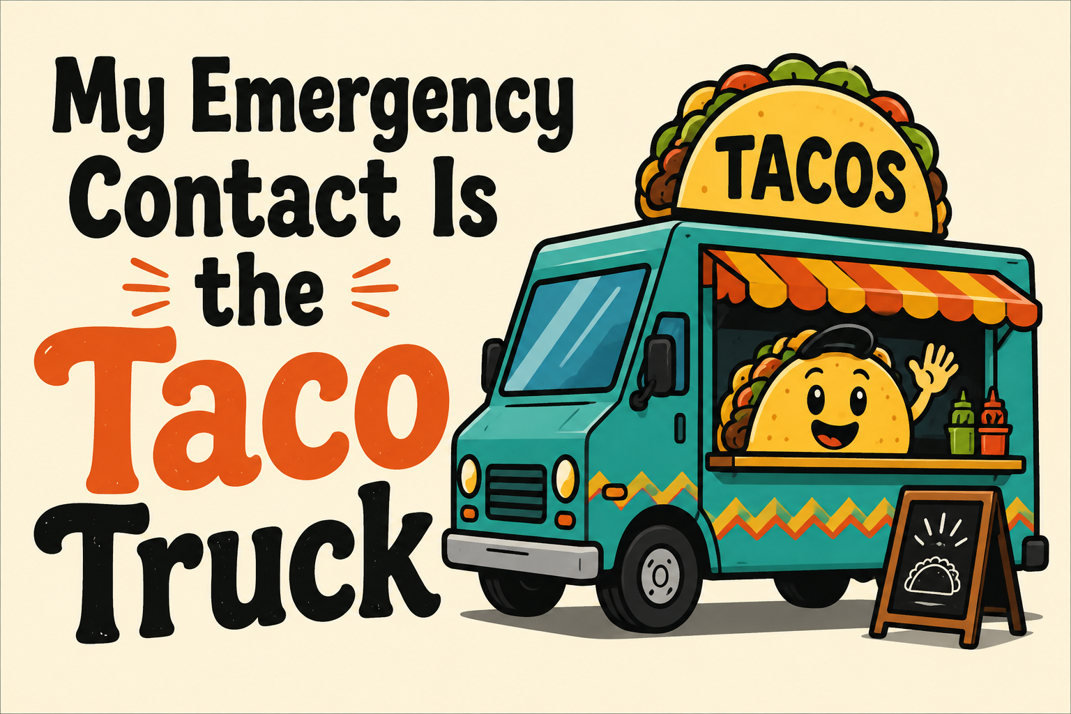 My Emergency Contact Is the Taco Truck rectangular sticker with taco truck contact card