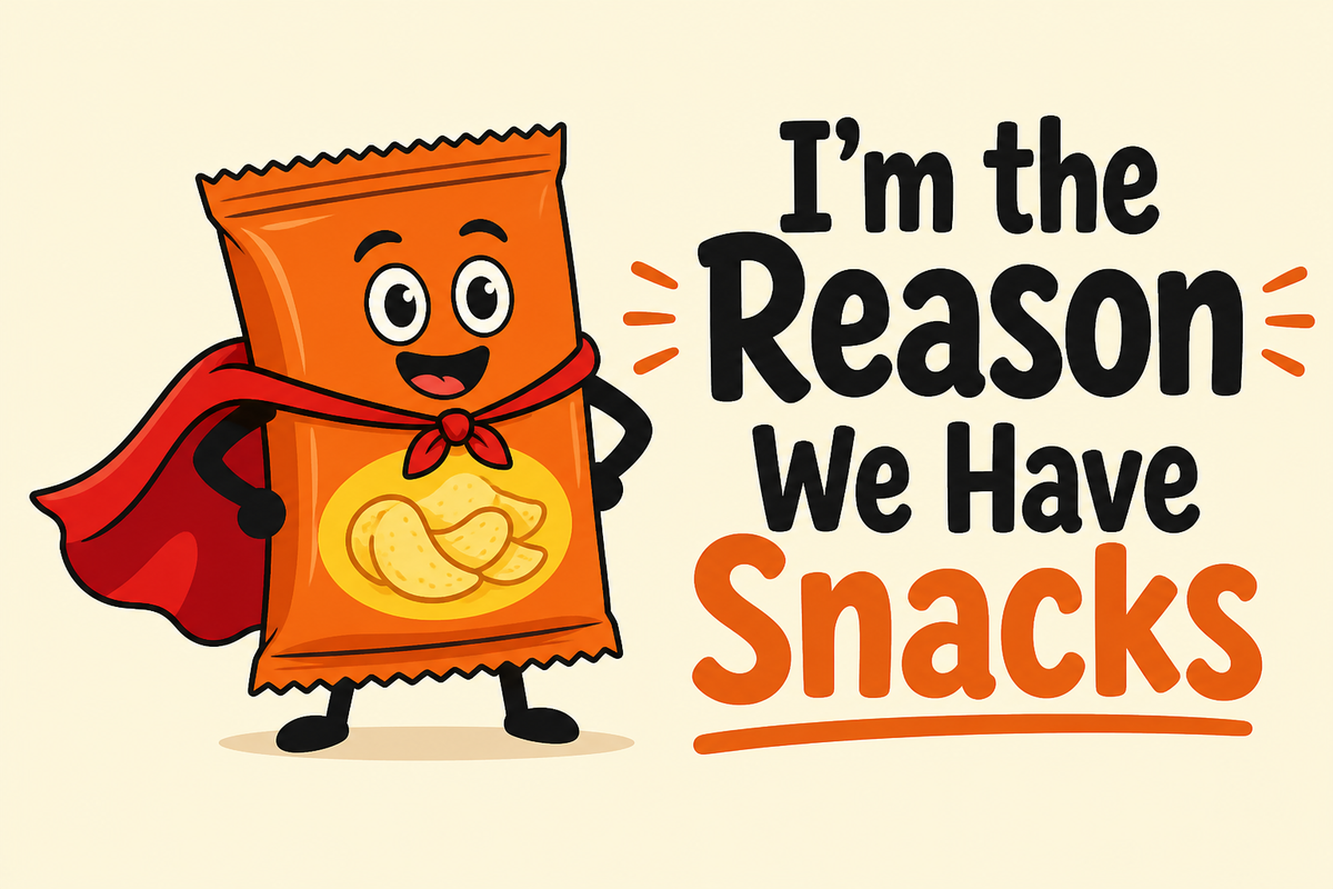 I'm the Reason We Have Snacks rectangular sticker with snack bag with superhero cape