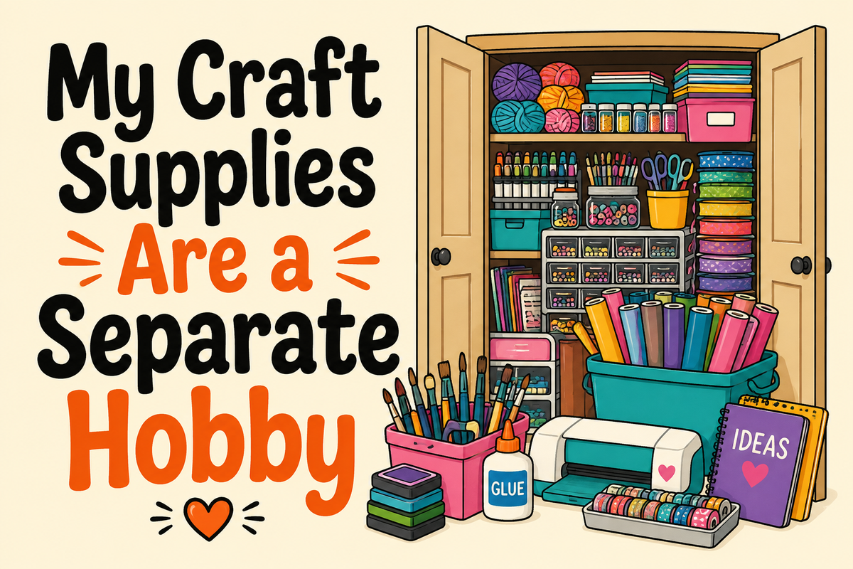 My Craft Supplies Are a Separate Hobby rectangular sticker with craft supplies overflowing closet