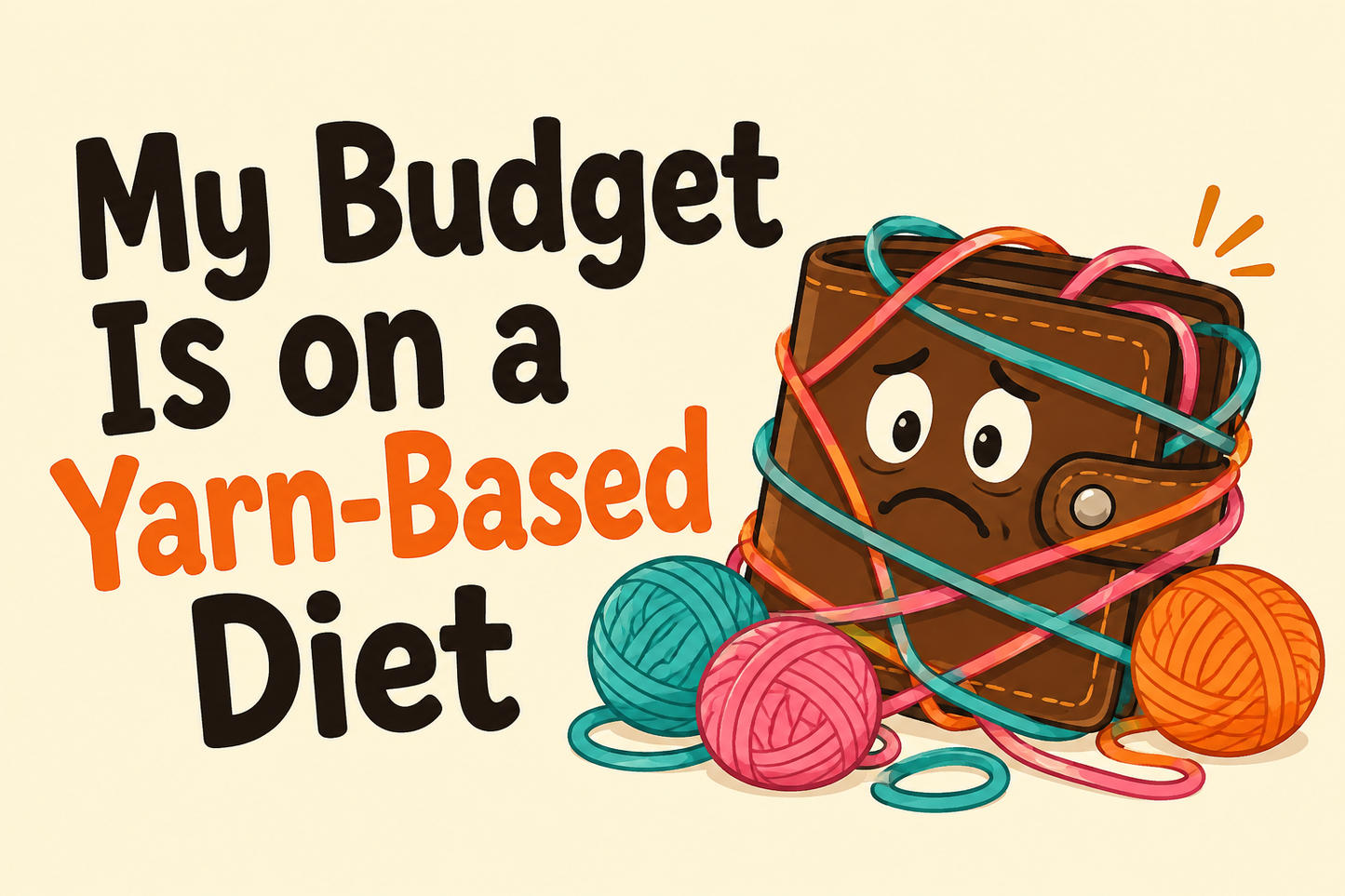 My Budget Is on a Yarn-Based Diet rectangular sticker with wallet tangled in yarn