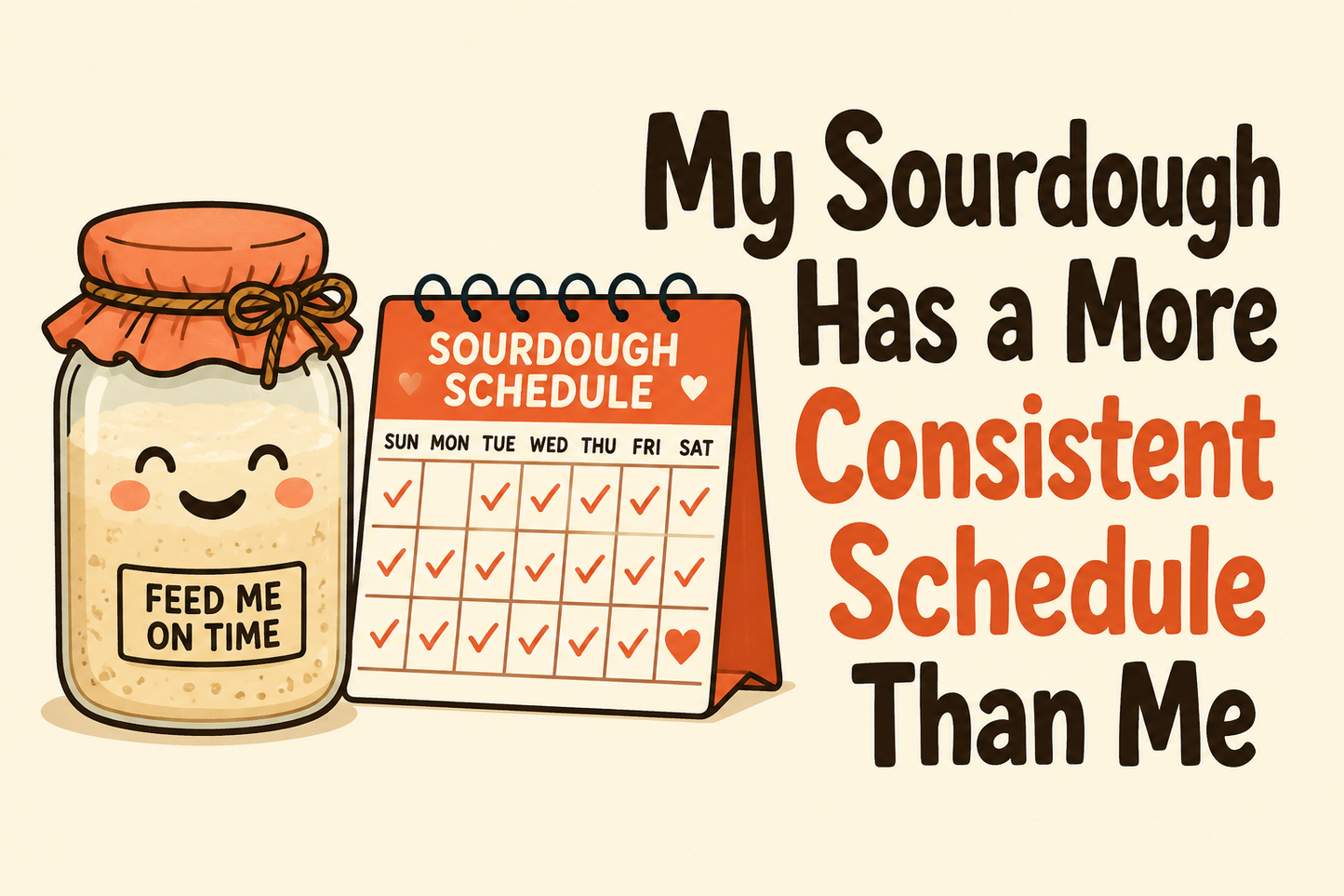 My Sourdough Has a More Consistent Schedule Than Me rectangular sticker with starter jar with calendar