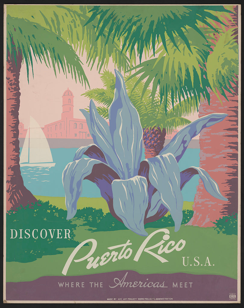 Discover Puerto Rico U.S.A. Where the Americas meet — WPA Poster Sticker