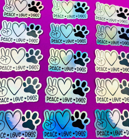 Peace Love Dogs Sticker Hologram Dog Decal for Car, Hydroflask, Pretty Dog Gift for Dog Mom, Dog Car Sticker, Dog Water Bottle Sticker