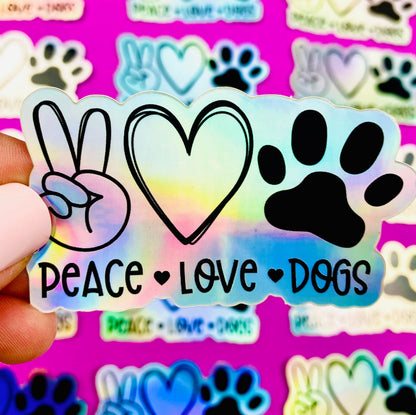 Peace Love Dogs Sticker Hologram Dog Decal for Car, Hydroflask, Pretty Dog Gift for Dog Mom, Dog Car Sticker, Dog Water Bottle Sticker